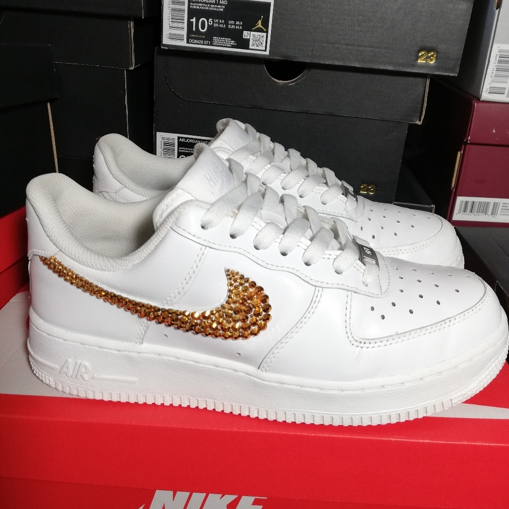 "SWAROVSKI GOLD CRYSTALS" Nike Air Force1 Customized  WOMEN Size 8.5 GREAT COND